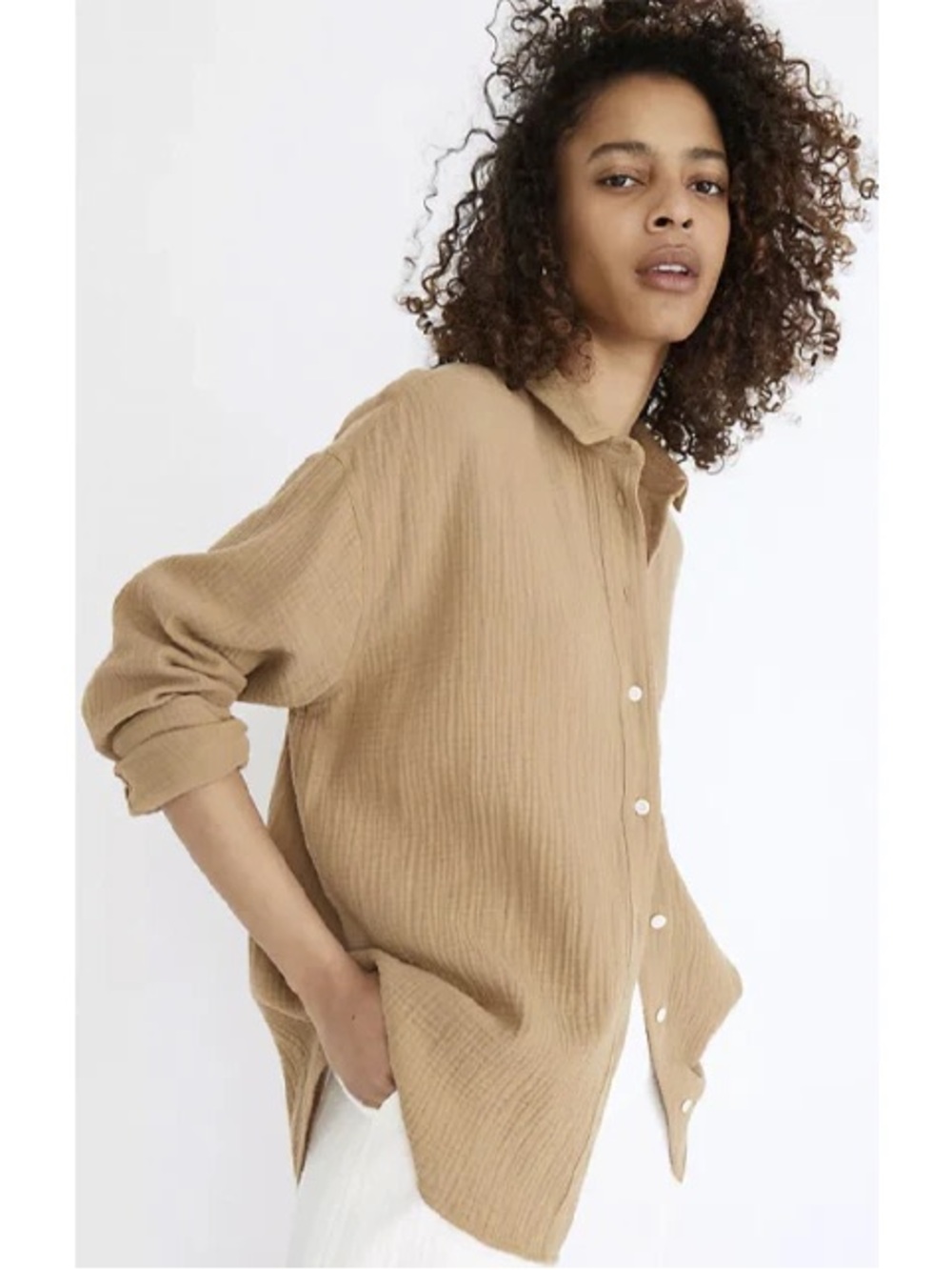 Madewell Lightspun Painter Shirt in Tan Size Small Gauze 100% Cotton Casual